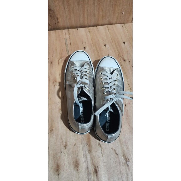 CONVERSE ALL STAR SILVER GLITTERY SHINY LEATHER SNEAKERS, LADIES SIZE 8 - Picture 3 of 9